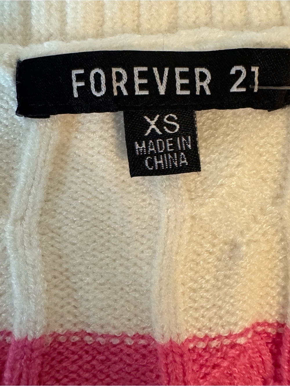 Forever 21 vintage Pink and white Striped Cable-Knit Cardigan Sweater - Picture 5 of 5